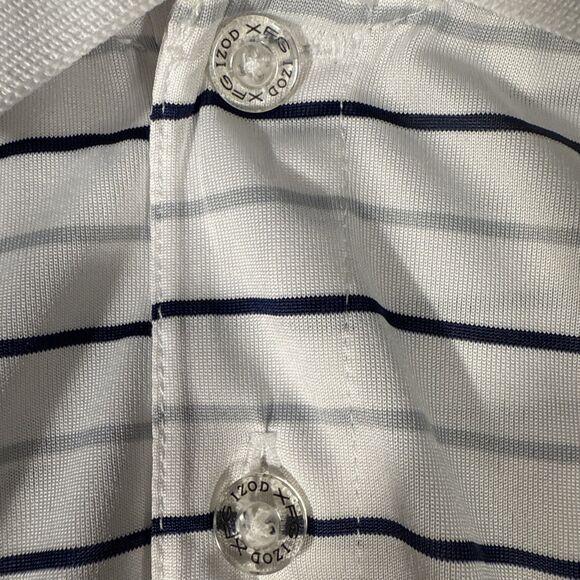IZOD Shirt Mens Medium White Striped Golf Polo Outdoor Casual Collared Logo - Picture 5 of 5